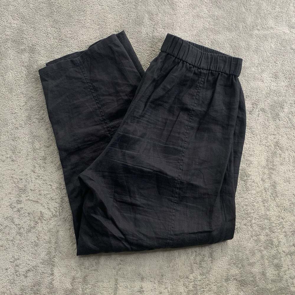 Eileen Fisher Pants Womens Small Black 100% Linen Straight Leg Minimalist Boho